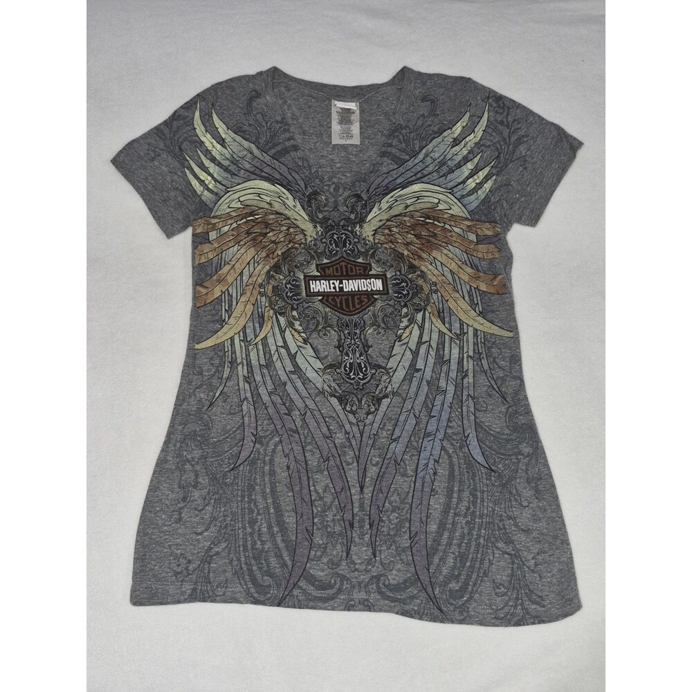 Harley Davidson Womens M Gray Wing Graphic T Shirt Roughneck Longview Texas